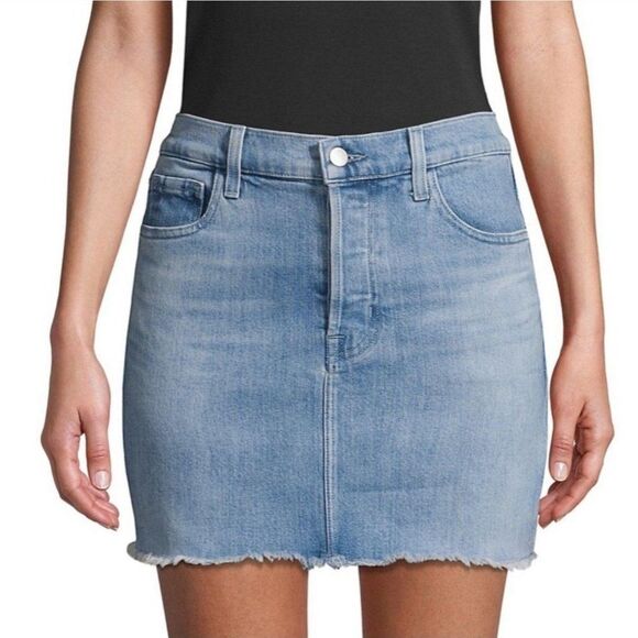 J Brand Womens Skirt Blue 27 Bonny Distressed Jean Mini Skirt  Button Fly New - Picture 1 of 8